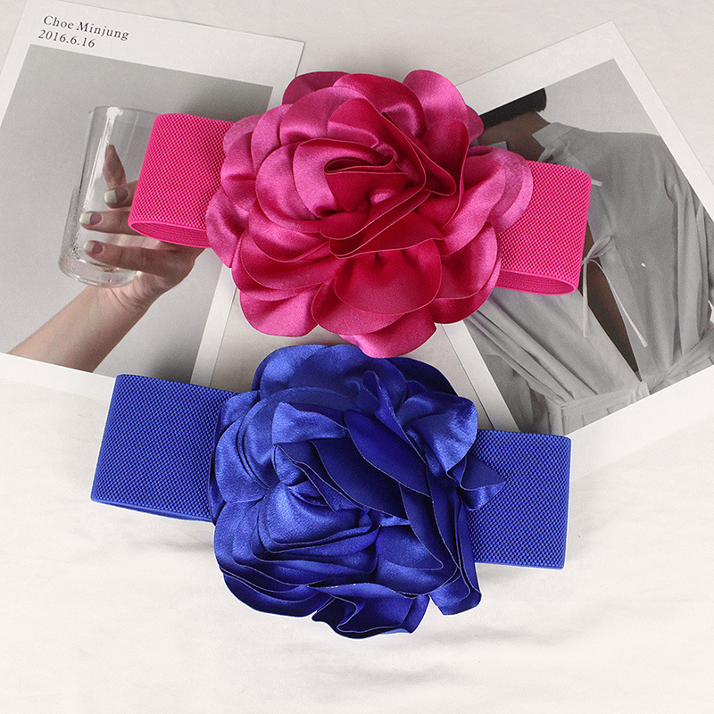 7,5 cm breiter Taillengürtel für Damen mit Rose, vielseitiger elastischer Bund, modisches Temperament, dreidimensionales Zubehör mit großer Blumendekoration_voghion.com