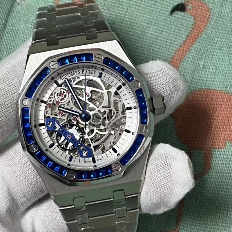 Cross-Border Hot-Selling Royal Oak 15407 Frost Gold Watch with Rainbow Diamonds, Fully Automatic Mechanical Waterproof Steel Band Men's Watch Cross-Border Hot-Selling Royal Oak 15407 Frost Gold Watch with Rainbow Diamonds, Fully Automatic Mechanical Waterproof Steel Band Men's Watch