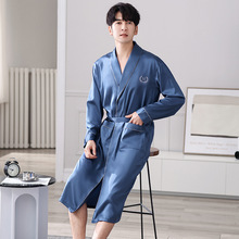 长袖睡袍男士春秋冰丝夏季薄款凉感丝绸睡衣男中长款酒店浴袍浴衣