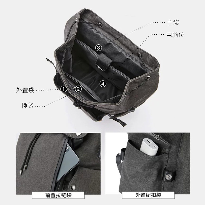 Men's large-capacity canvas casual backpack, travel computer backpack, travel school bag for college students