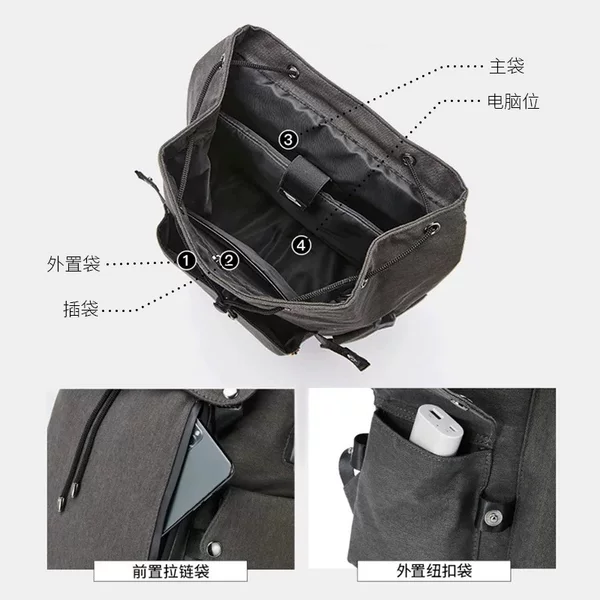 Men's large-capacity canvas casual backpack, travel computer backpack, travel school bag for college students