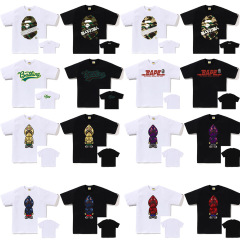 APE Ape トレンドブランド 外国貿易 ヘビーウェイト ピュアコットン ラウンドプリント 男女同型 ゆったり プレミアム 半袖 Tシャツ 25SS