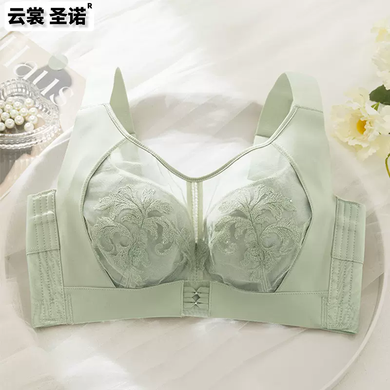 收腹乳聚拢文胸调整型性感蕾丝软钢圈大码内衣女薄款大胸显小夏季