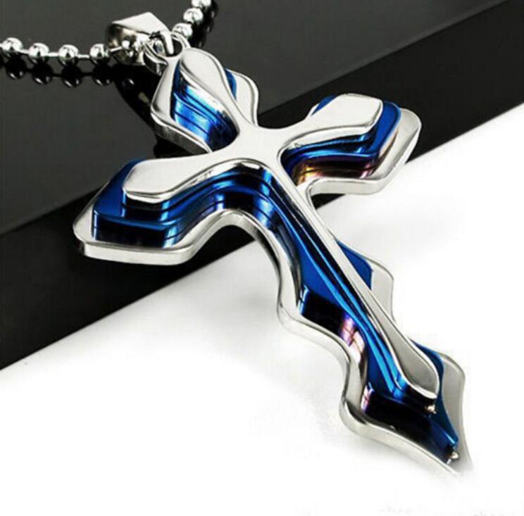 Wave shaped three-layer cross pendant couple trendy necklace accessory_voghion.com