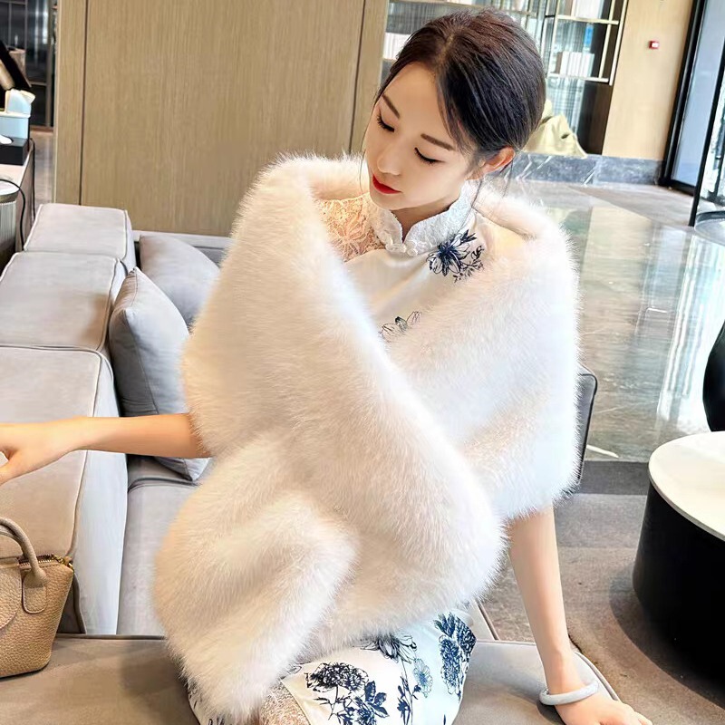 Rectangular Shawl Faux Fox Fur Cheongsam Wedding Dress Travel Photo Outer Skirt Banquet Cape