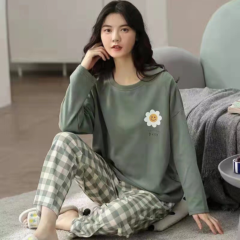 Cross-Border Wholesale Pajamas for Women Spring and Autumn Long-Sleeved Autumn and Winter Home Clothes for Women Plus Size Simple Loose Suit for Outer Wear