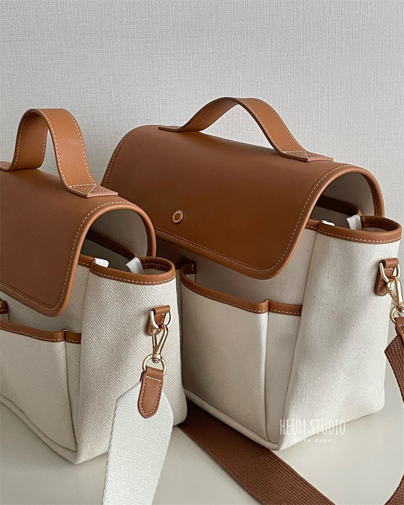 Damentasche, Mamatasche, Ausgehen, mehrere Fächer, große Kapazität, Umhängetasche aus leichtem Canvas für Mutter und Baby, tragbare Mamatasche_voghion.com