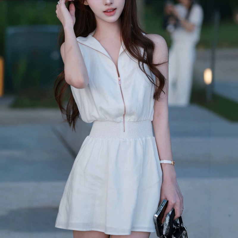 Soft~Na Ultra-Niche Old Money Style Cherry Pink/White Imported Ym Two-Piece Set D-Style Rose Gold Zipper Dress Soft~Na Ultra-Niche Old Money Style Cherry Pink/White Imported Ym Two-Piece Set D-Style Rose Gold Zipper Dress