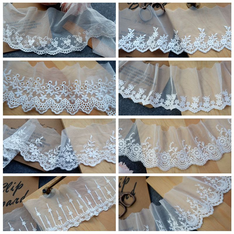 多款精美网纱棉线刺绣单边蕾丝服装拼接材料 DIY婚纱饰品辅料