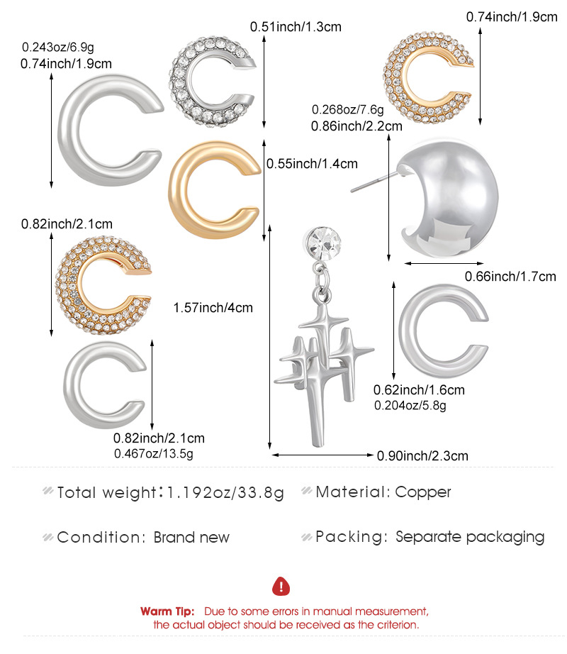 9g Weight 304 Stainless Steel Ear Needle Material Ear Studs Classification 1 Set Quantity Daily, Party Occasion Copper Material Geometric Pattern All Seasons Season Unisex Gender Casual, Modern Style Style 1 Set Casual Modern Style Geometric Copper Ear Studs 1