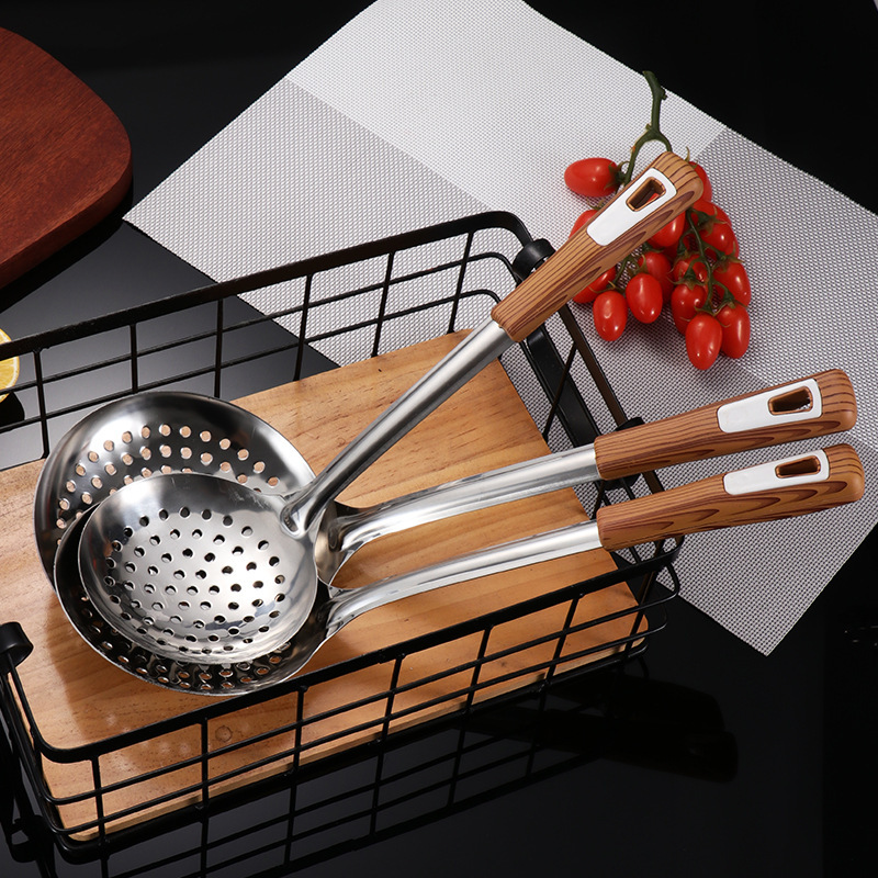 Colador de acero inoxidable grueso, utensilios de cocina domésticos, cucharas, cucharas para cocinar, juego de cucharas para bolas de masa hervida, utensilios de cocina, cucharas para freír