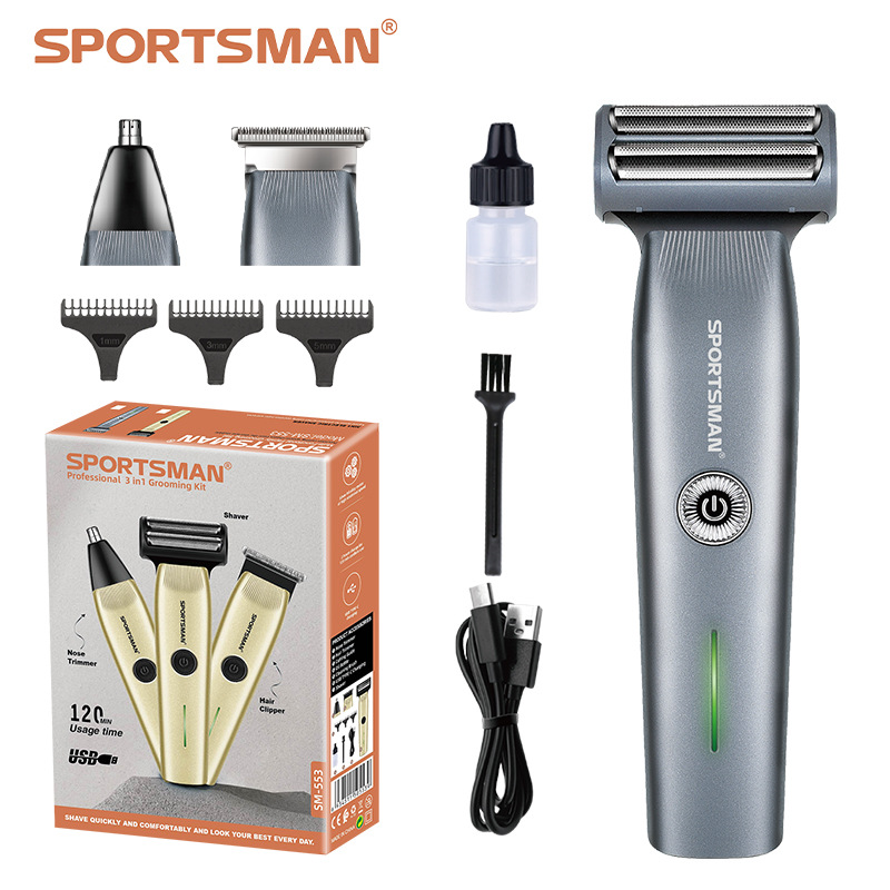 Cross-Border Popular Electric Shaver Three-In-One Magnetic Head Rechargeable Razor Hair Clipper Nose Hair Trimmer