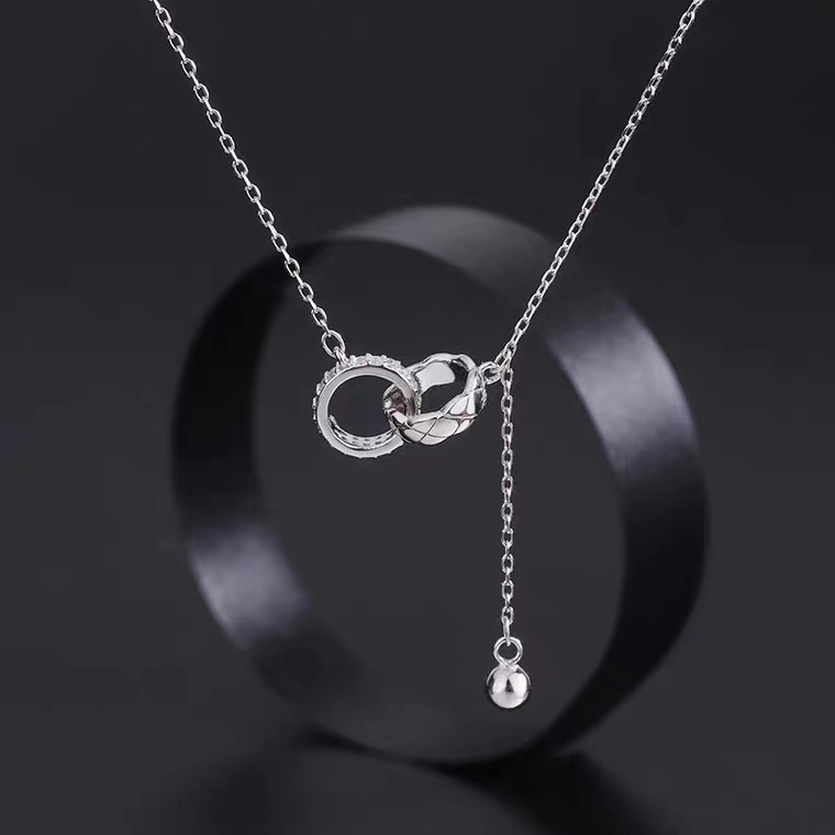 New live hot selling tassel double ring pendant titanium steel necklace female no fading niche simple design clavicle chain_voghion.com