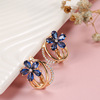Golden fresh blue zirconium, earrings flower-shaped, wish, European style, pink gold, flowered, wholesale