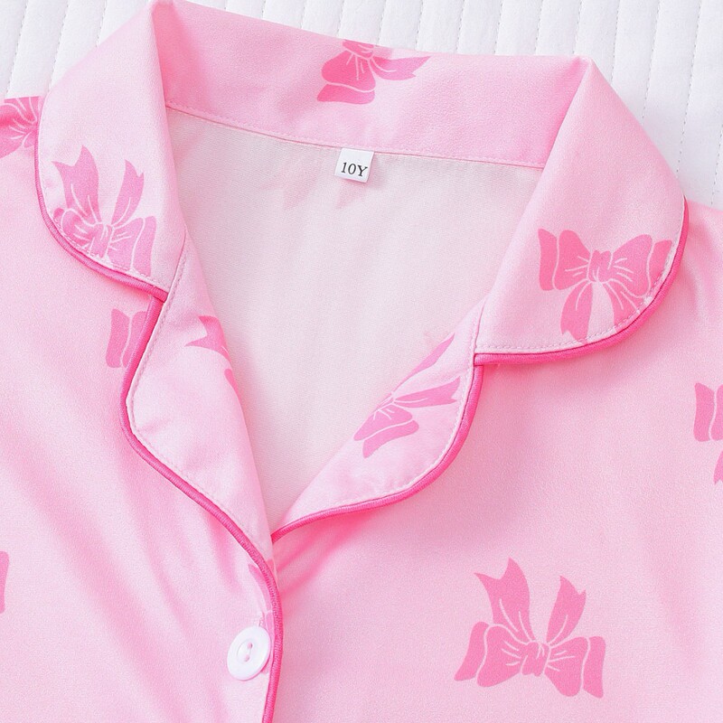 跨境外贸新款童装睡衣印花翻领短袖短裤欧美家居服girl pajama|undefined