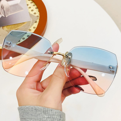 New Fashion Rimless Sunglasses for Women and Men, Trendy UV Protection Aviator Sunglasses, Wholesale Ocean Style Sunshades