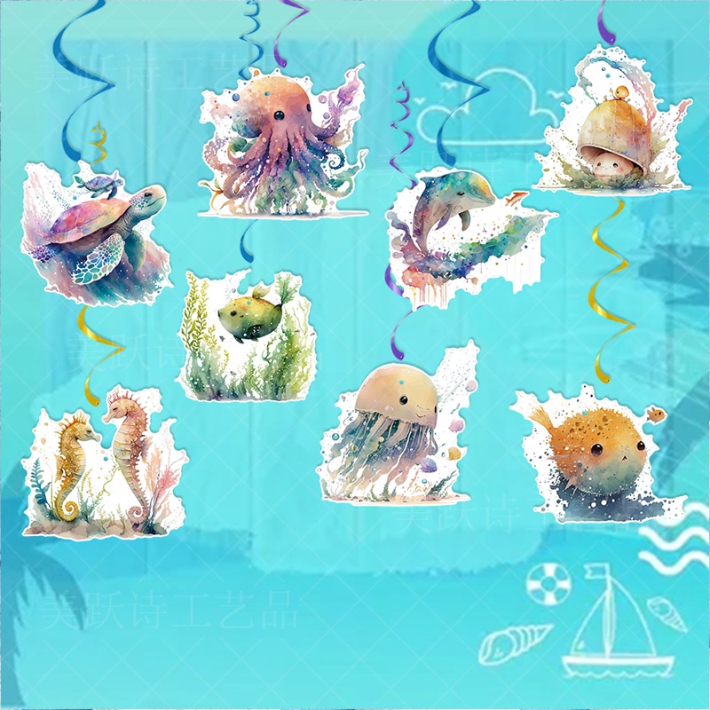 Nuevo tema submarino decoración de fiesta de cumpleaños decoración de espiral decoración de fiesta de verano medusa colgante de espiral colgante