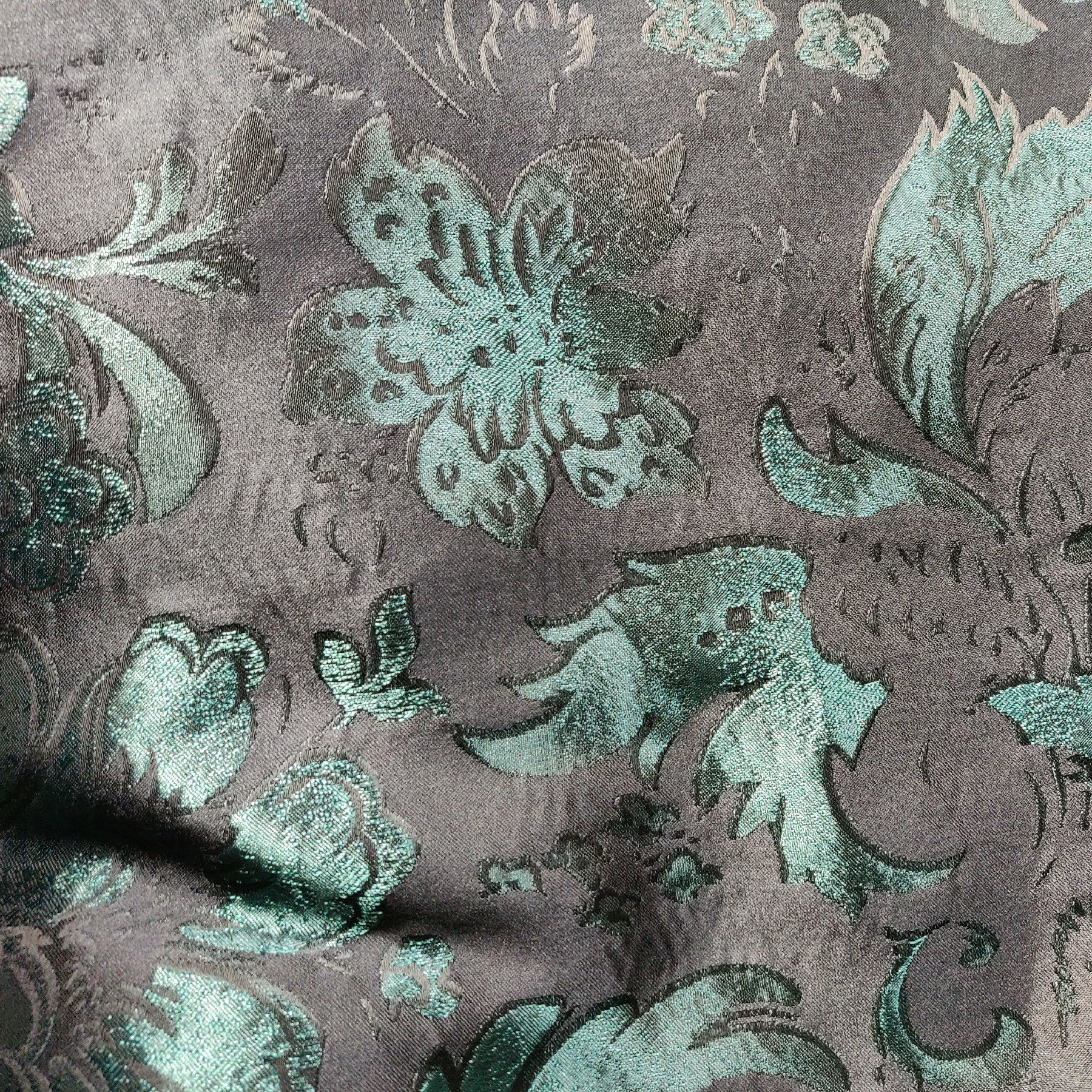 抽象风暗花植物绿色色织提花布料旗袍短裤连衣裙男女装服装面料