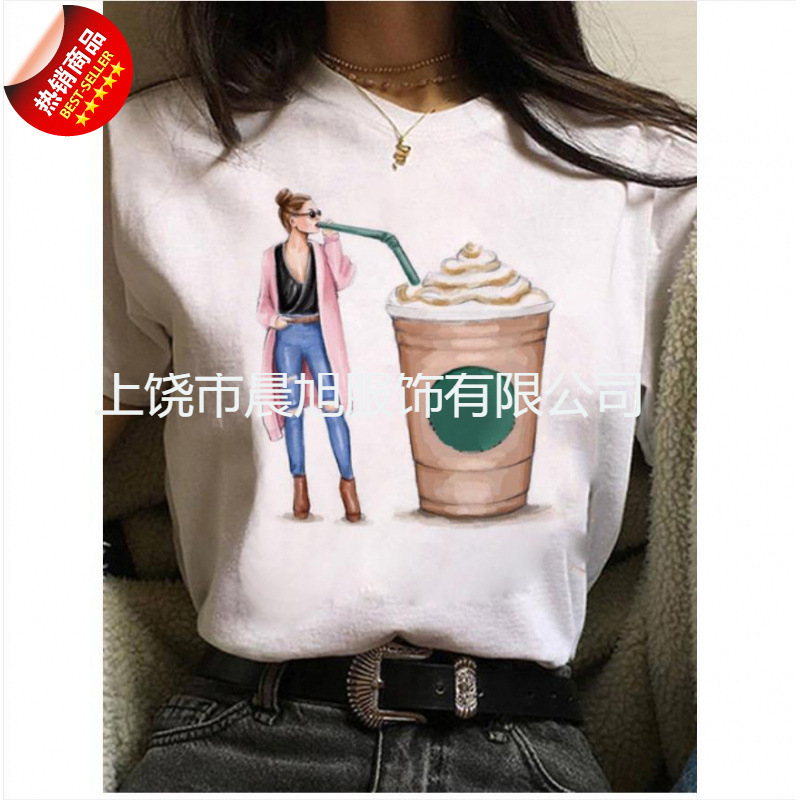 Fashion Women's T-Shirt Coffee Time and Girls Printed Short Sleeve Women Summer 90 s Girls Casual T-Shirt
