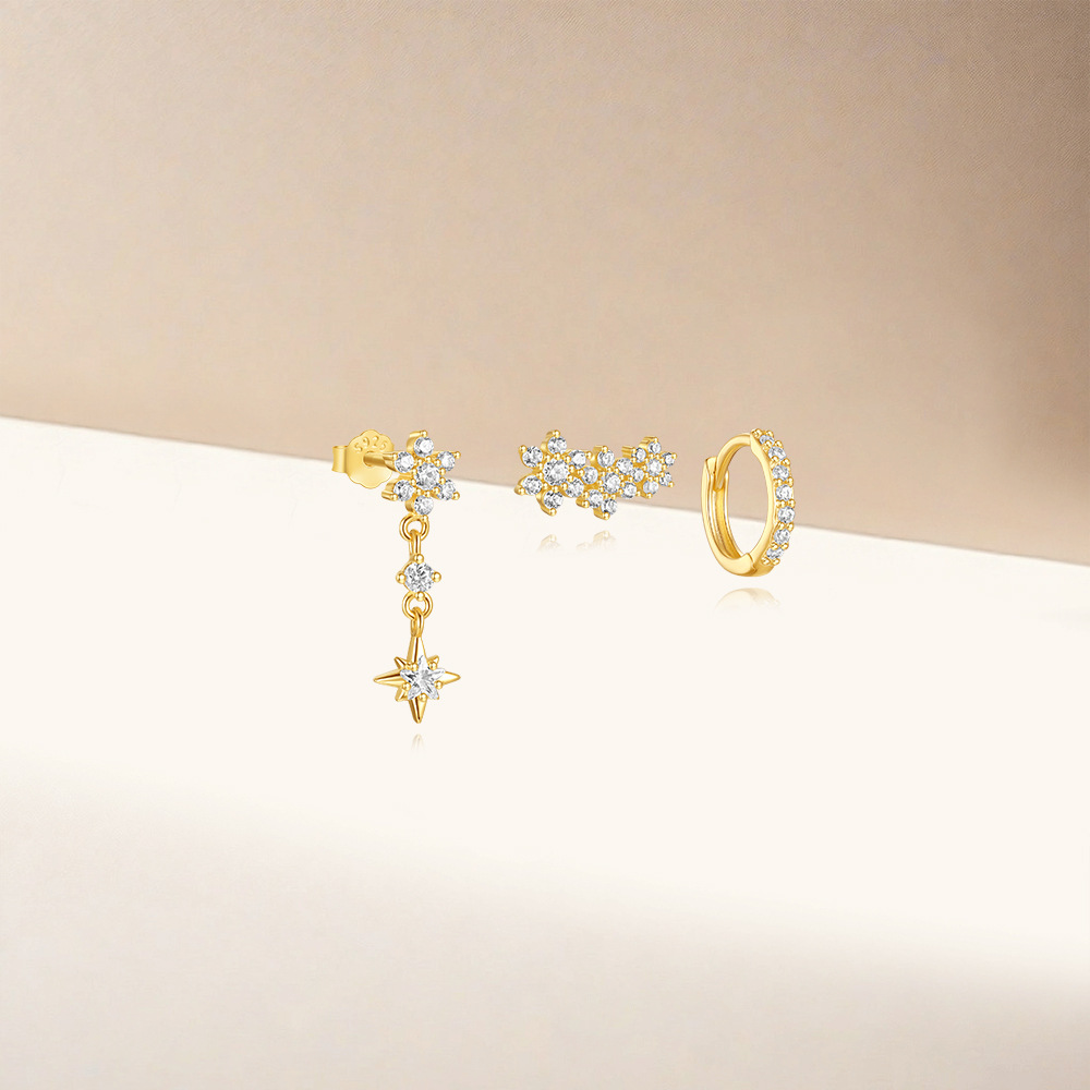 4g Weight 925 Sterling Silver Ear Needle Material Zircon Inlay Material Earrings Classification 1 Set Quantity Holiday, Daily Occasion 925 Sterling Silver Material Geometric Pattern Women's Gender Plating, Inlay Design Simple Style Style 1 Set 925 Sterling Silver Zircon Geometric Earrings 12