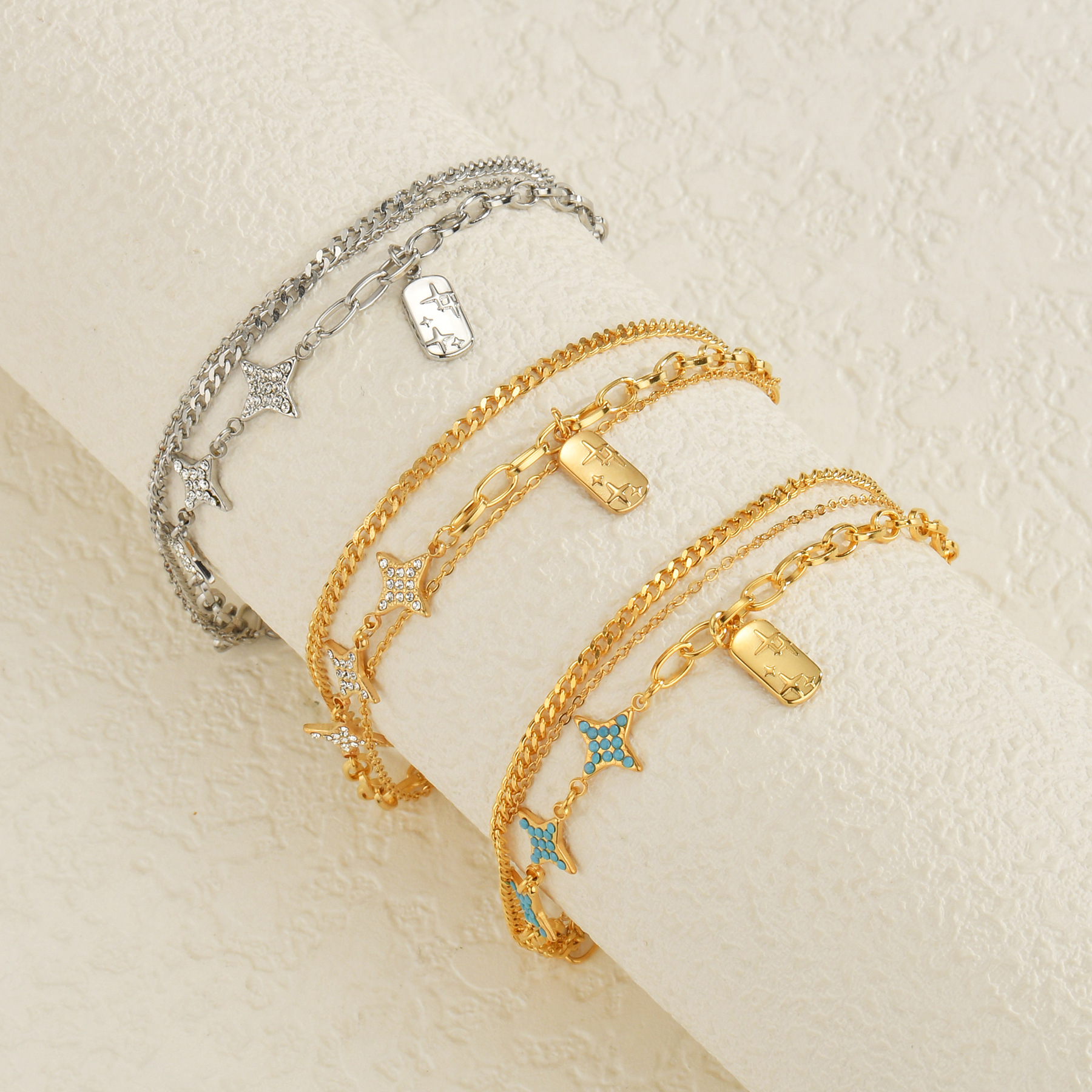 Multi-layer Geometric Bracelet For Women In Gold Plated Stainless Steel_voghion.com