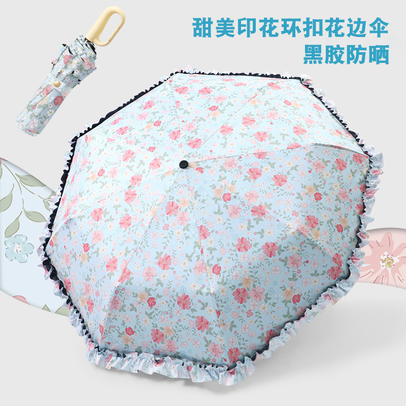 Fresh Floral Print Girly Style Lace Black Rubber Sunscreen Umbrella with 70% off Hand-Operated Ring Clasps, Women's Umbrella, Manufacturer's Ready Stock Wholesale Umbrella Fresh Floral Print Girly Style Lace Black Rubber Sunscreen Umbrella with 70% off Hand-Operated Ring Clasps, Women's Umbrella, Manufacturer's Ready Stock Wholesale Umbrella
