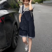 感减龄波点牛仔背带裤女2025夏季新款百搭宽松显瘦连体裤短裤
