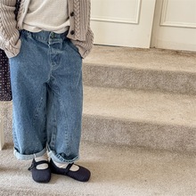 儿童秋款设计款宽松牛仔裤男女童贴布洋气垮裤哈伦裤牛仔长裤童裤