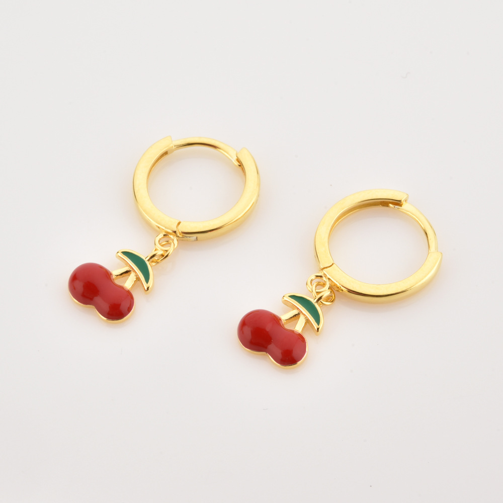 18K Real Gold Plated Plating Material Epoxy Inlay Material 1 Pair 925 Sterling Silver Cherry Mango Drop Earrings