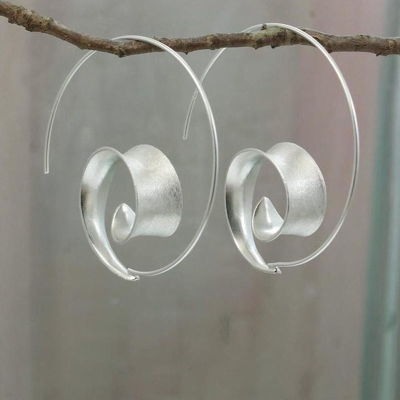 Cross-border popular geometric spiral ear ring fashion golden silver alloy exaggerated earrings jewelry factory direct sales