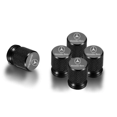 Mercedes-Benz E-Class E300L/C-Class C200L/Gla Glb A-Class Glc Car Tire Valve Caps Valve Core Covers (valve) - mercedes-benz-standard-grid-valve-black-5-pack