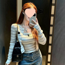 2025网红同款小香风字母刺绣撞色长袖针织开衫+吊带背心两件套女