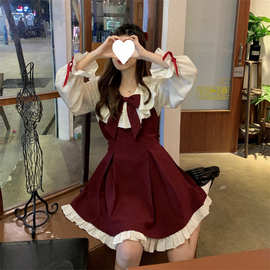 秋装新版大码胖mm连衣裙女装公主风减龄小众设计感蝴蝶结