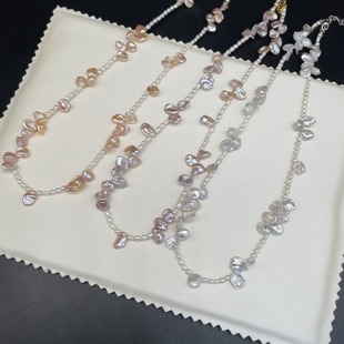 Design broken silver petals freshwater Zhuji mountain lake rice beads necklace S925 sterling silver three colors real shot