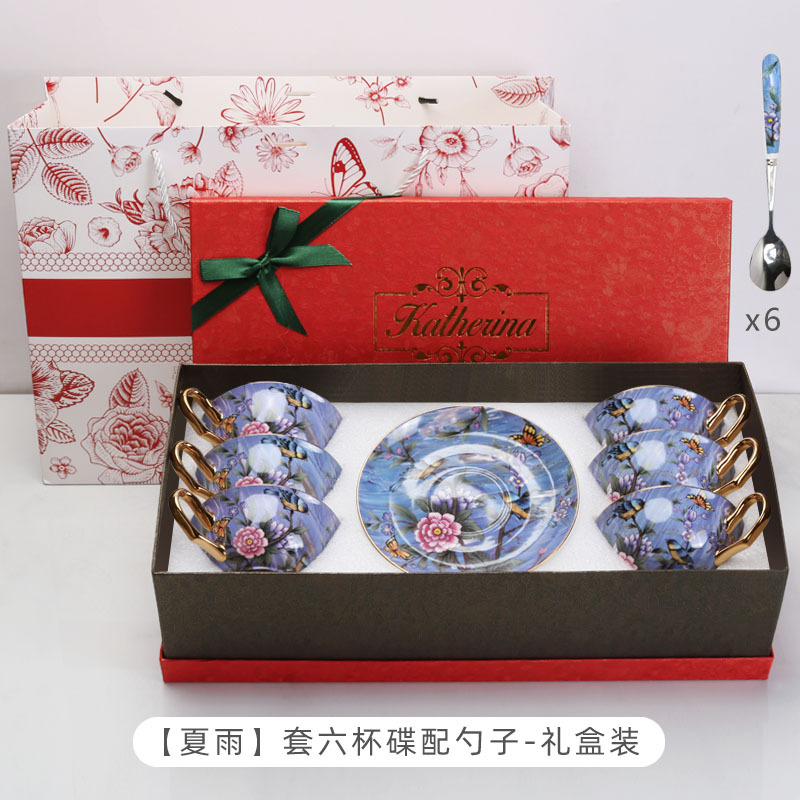 Caja de regalo de nuevo regalo de bodas de cerámica de hueso europeo, taza de café y plato, caja de regalo de boda de nuevo regalo de mano, caja de regalo de graduación