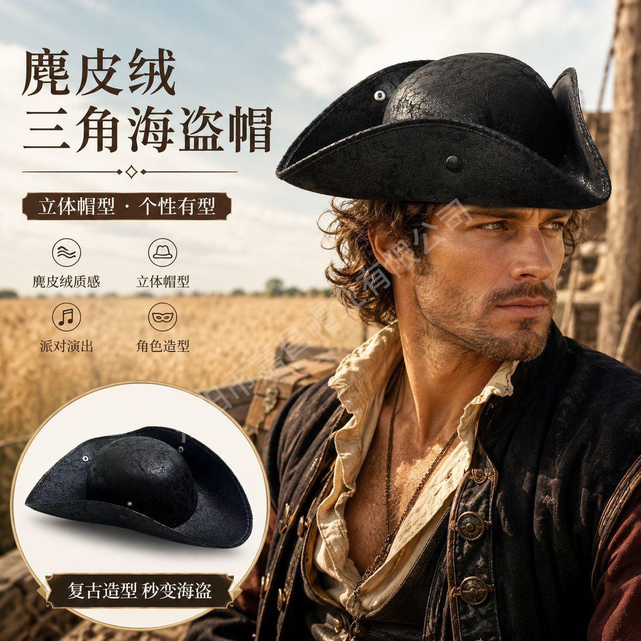 Halloween Pirate Hat Performance Cosplay Masquerade Props Dress up Pirates of the Caribbean Hat Triangle Hat
