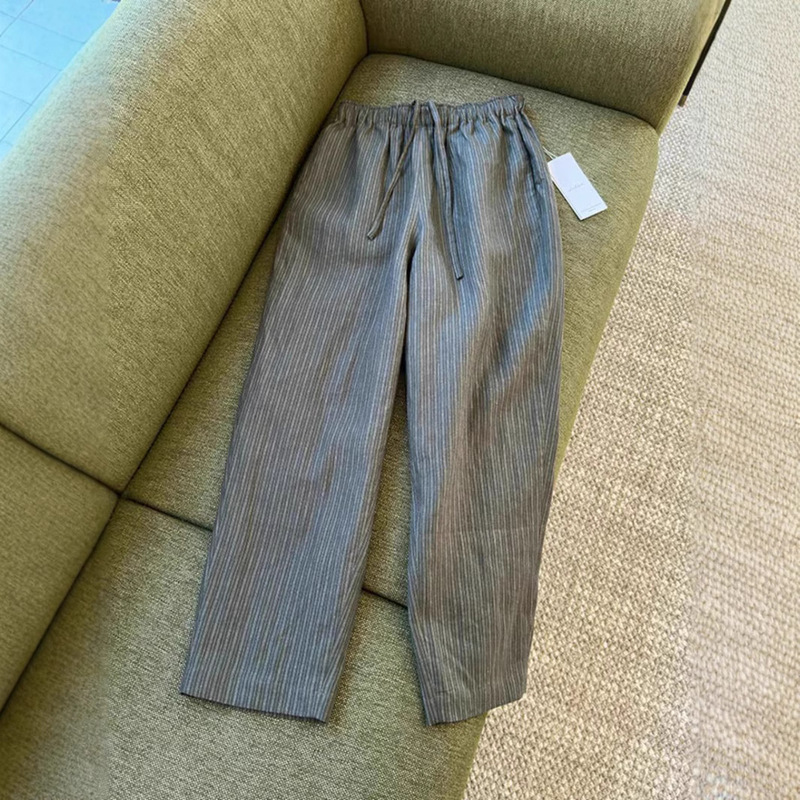 I Love It so Much! I Keep It for Myself and Highly Recommend It: Gao-End Summer Niche Striped Elastic Waist Linen Cropped Straight-Leg Pants for Women