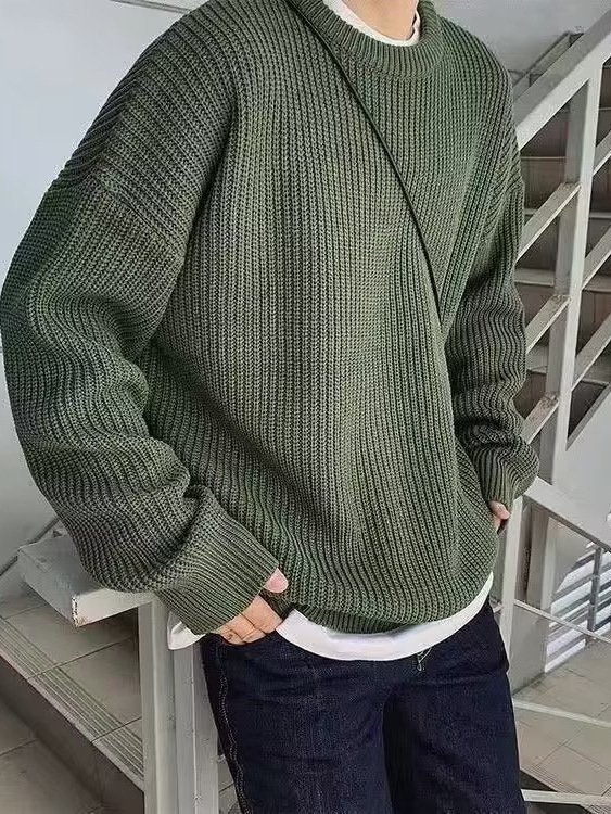 Autumn and winter fashion brand solid color inner round neck sweater men's Korean-style loose casual retro trendy sweater top Autumn and winter fashion brand solid color inner round neck sweater men's Korean-style loose casual retro trendy sweater top
