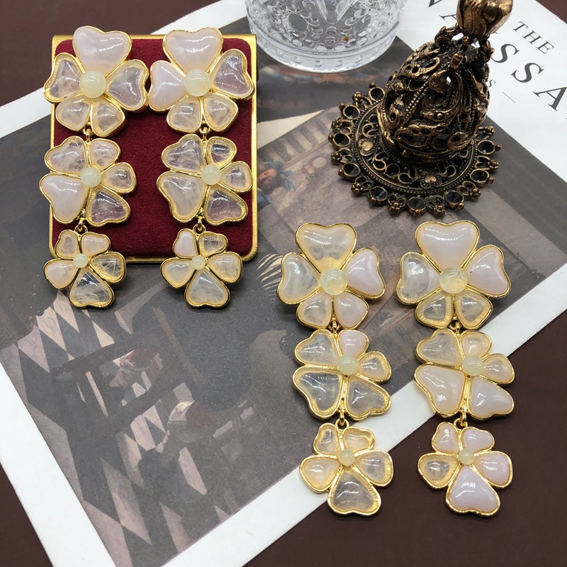 Drop Earrings Classification 1 Pair Exaggerated Flower Alloy Plating Resin Women's Drop Earrings