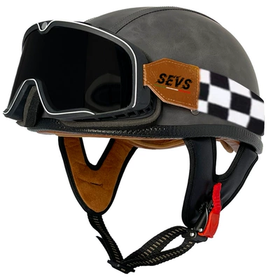 Motosiklet kaskı (dəbilqə) — women's half helmet electric motorcycle - gray-flat-leather-helmet-rice-frame-goggles-m