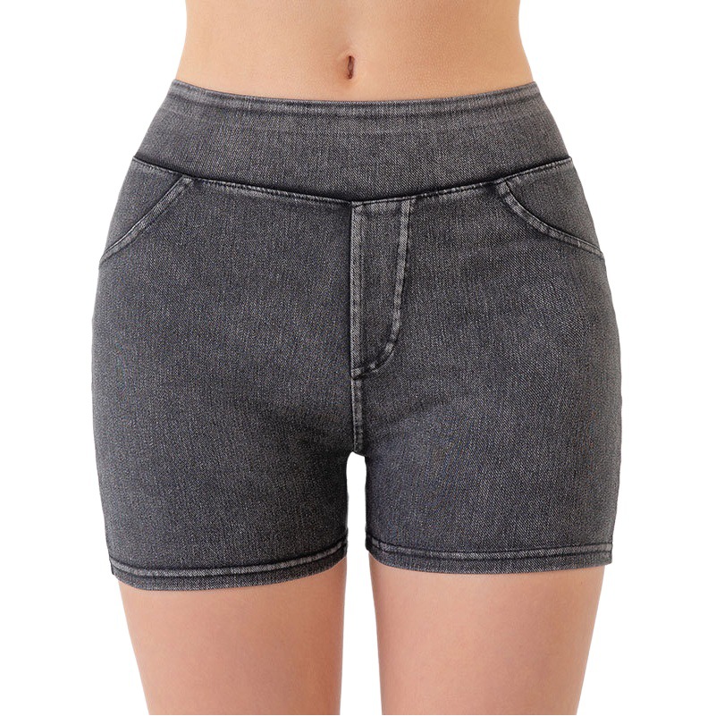 Pantalones cortos de Yoga de mezclilla de cintura alta de las mujeres que adelgaza Levantamiento de cadera estiramiento pantalones de fitness corriendo deportes prendas de vestir exteriores casual tres pantalones