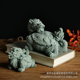 New Chinese Style National Style Green Sand Stone Dragon Turtle Baoxi Home Entrance Living Room Swiss Beast Tea Pet Tea Play Decorative Landscape Ornaments