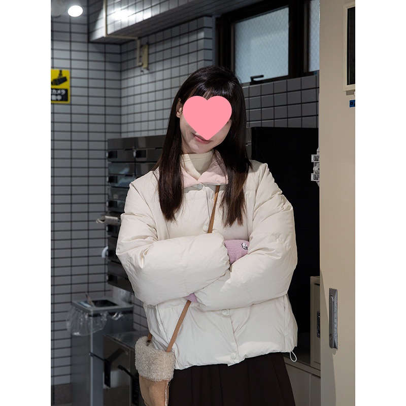 奶兔星球-自制 撞色领小版型羽绒服女2024新款冬季小个子保暖外套