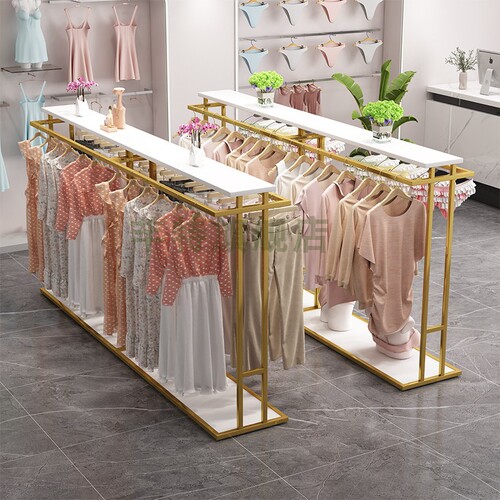 Island display rack in clothing store, simple men's and women's clothing and children's clothing double-row middle shelf, dual handle side hanger