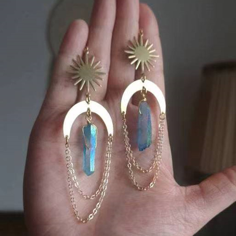 Fashion Sun Moon Crystal Plating Drop Earrings 1 Pair display picture 2