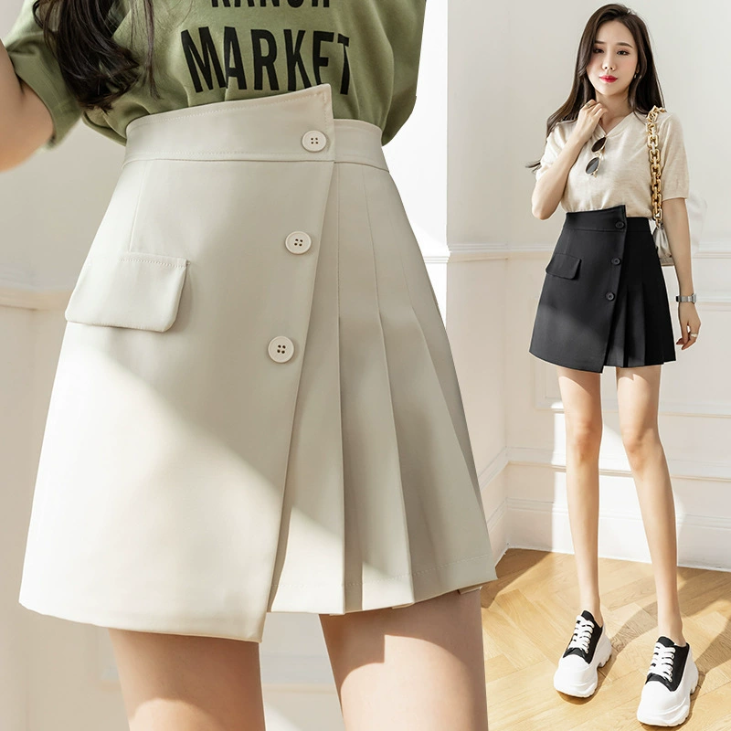 Плиссированные короткие брюки-кюлоты для женщин, новинка лета 2022, юбка А-силуэта с высокой талией, плиссированные асимметричные шорты с защитой от воздействия, юбка