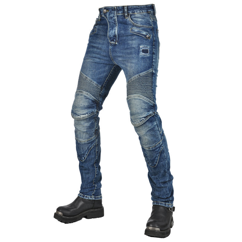 VOLERO motocicleta resistente a la caída de los pantalones de montar de la vendimia ocasional de los hombres lavados viejos pantalones vaqueros de la motocicleta azul gris