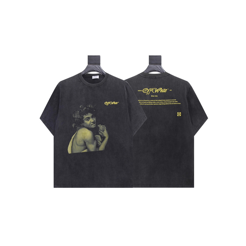 Three Complete Labels Off-White Graffiti Arrow Pure Cotton Washed Distressed Short-Sleeved T-Shirt and Casual Shorts Couple Style