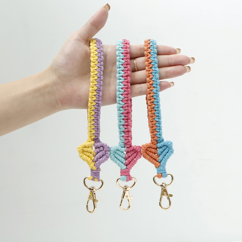Vacation style bohemian hand-knitted wrist strap key chain DIY finished cross-border love key chain