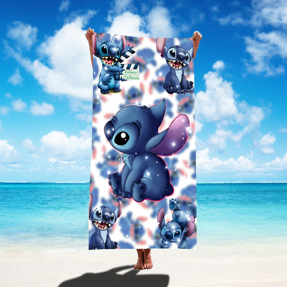 TEMU nueva toalla de playa estampada Stitch de gran tamaño toalla de baño para niños toalla de baño toalla de microfibra